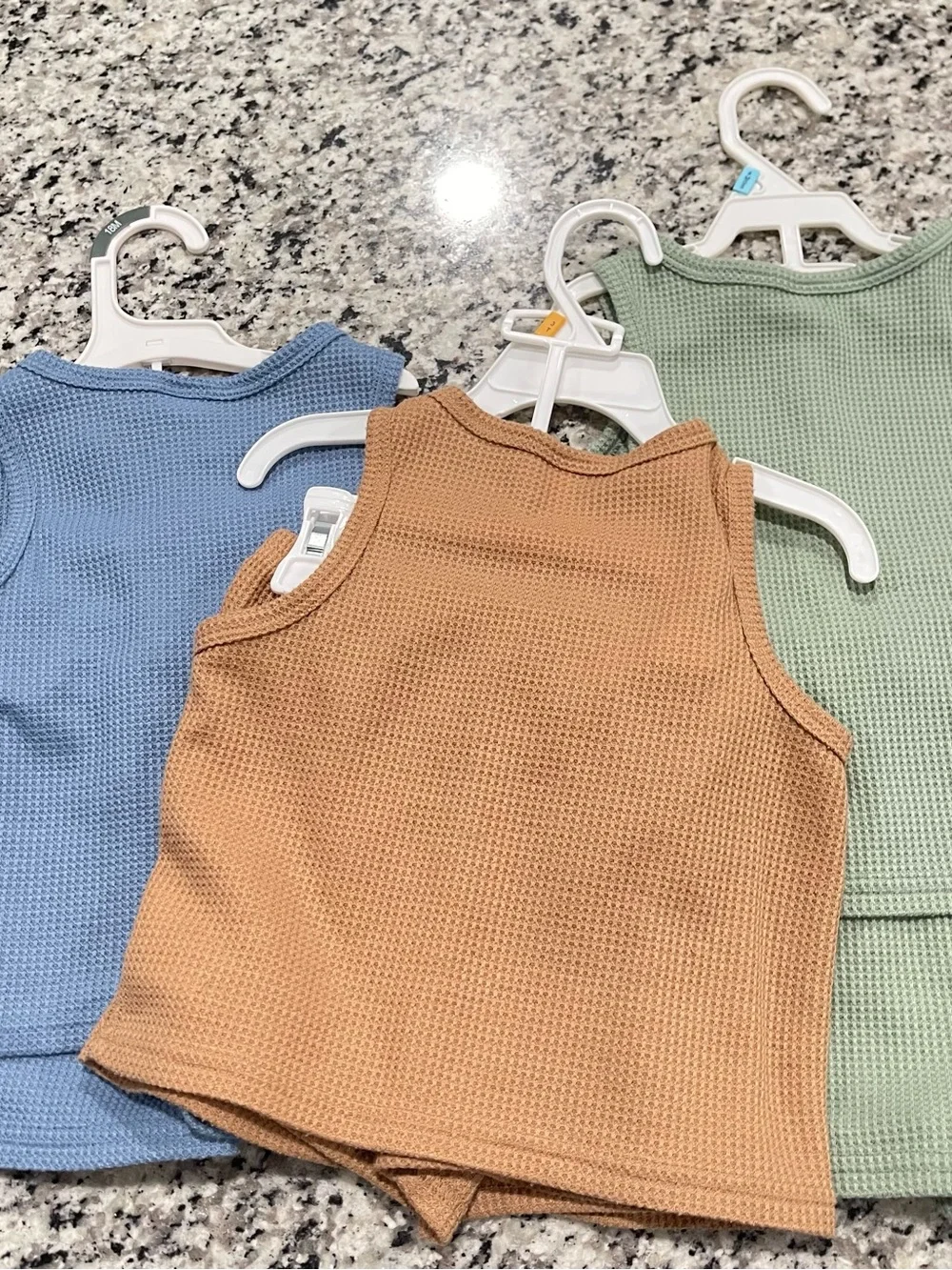 3 Pack Shein Size 2-3T | Waffle-Knit Tank & Short Set - Sage, Blue, Tan